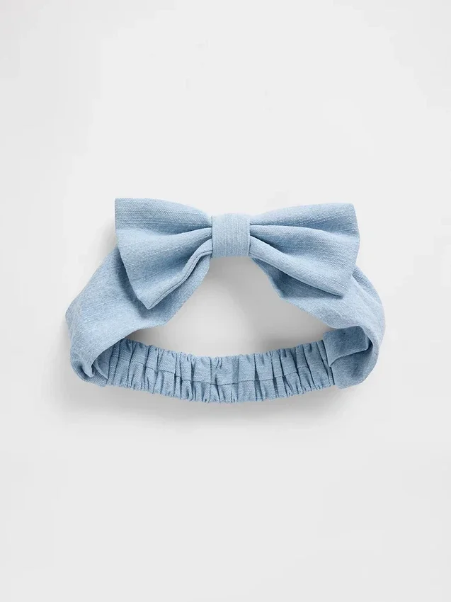 Bandeau en denim pour bébé avec nœud