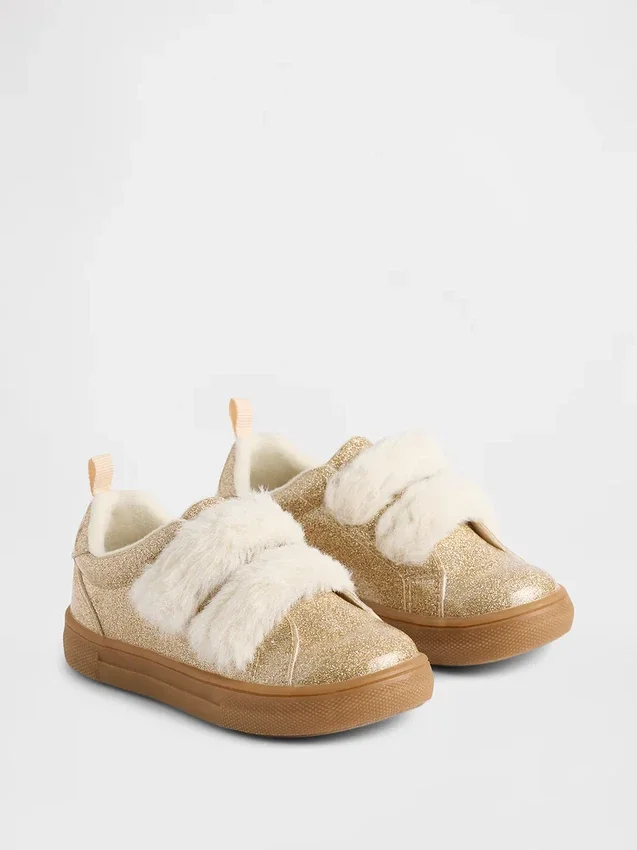 Baskets pailletées en fourrure vegan pour tout-petits