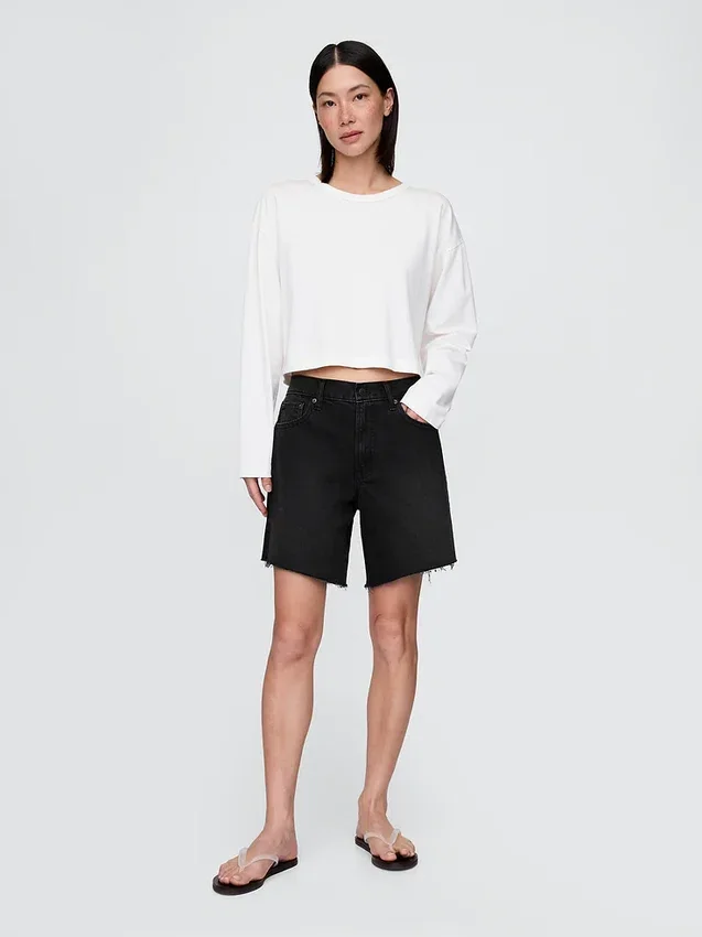 Bermuda en denim ample style années 90, taille mi-haute, 8"