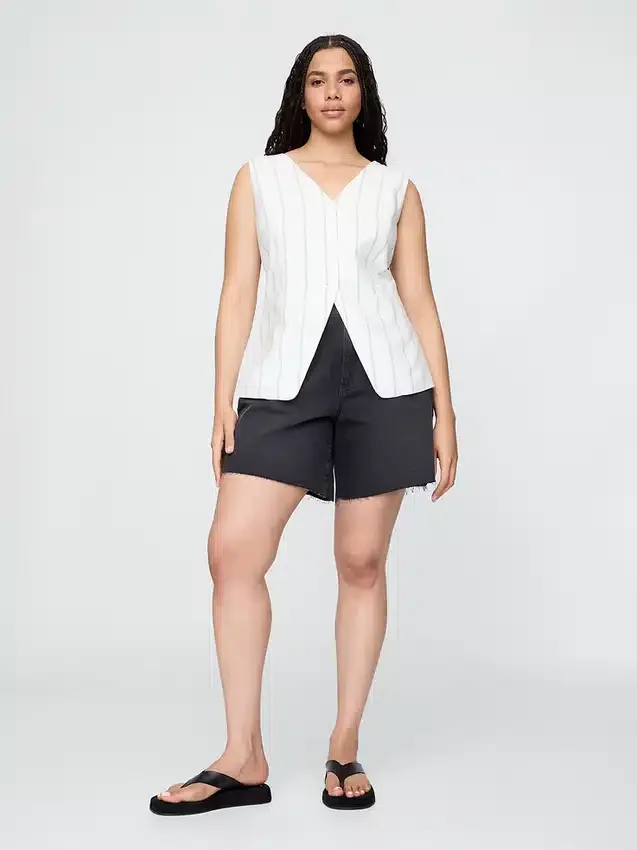 Bermuda en denim ample style années 90, taille mi-haute, 8"