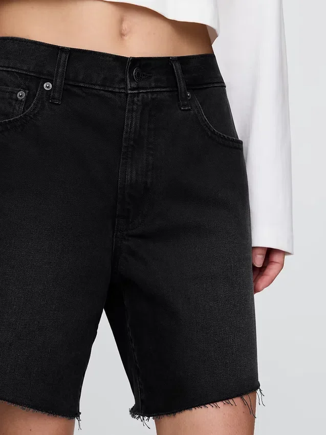 Bermuda en denim ample style années 90, taille mi-haute, 8"