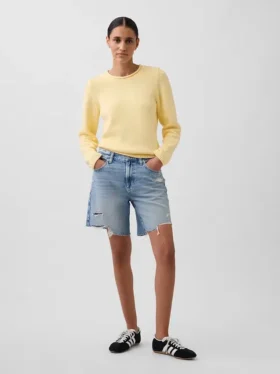 Bermuda en denim ample à taille mi-haute de 8"