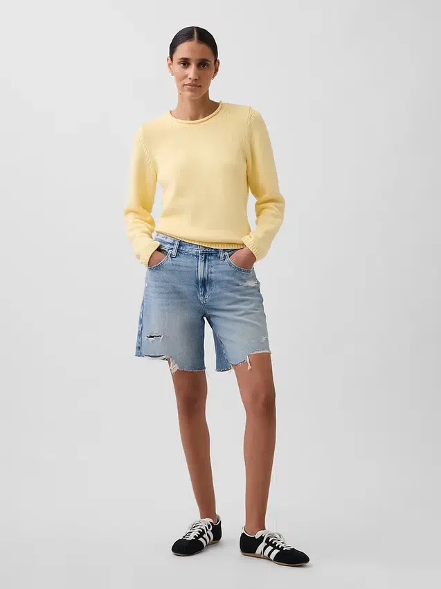 Bermuda en denim ample à taille mi-haute de 8"