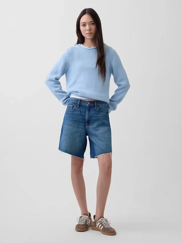 Bermuda en denim ample à taille mi-haute de 8"