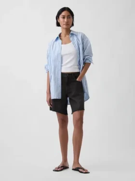 Bermuda en denim ample à taille mi-haute de 8"