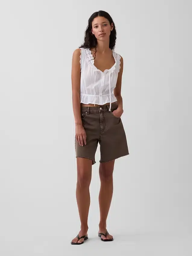 Bermuda en denim ample à taille mi-haute de 8"