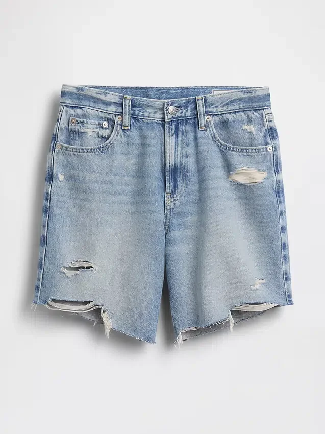 Bermuda en denim ample à taille mi-haute de 8"