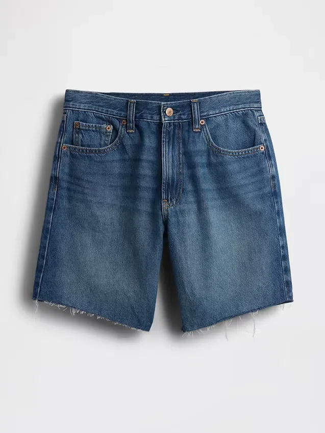 Bermuda en denim ample à taille mi-haute de 8"