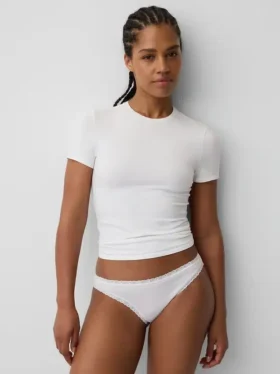 Bikini en coton stretch bio avec bordure en dentelle