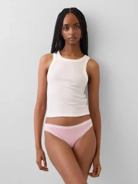 Bikini en coton stretch bio avec bordure en dentelle