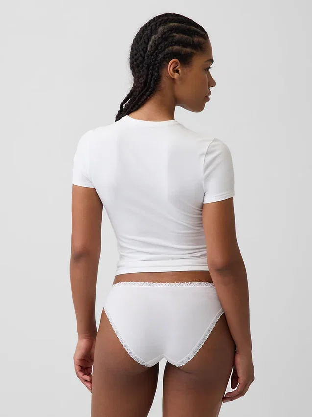 Bikini en coton stretch bio avec bordure en dentelle