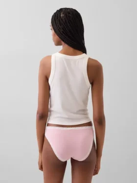 Bikini en coton stretch bio avec bordure en dentelle