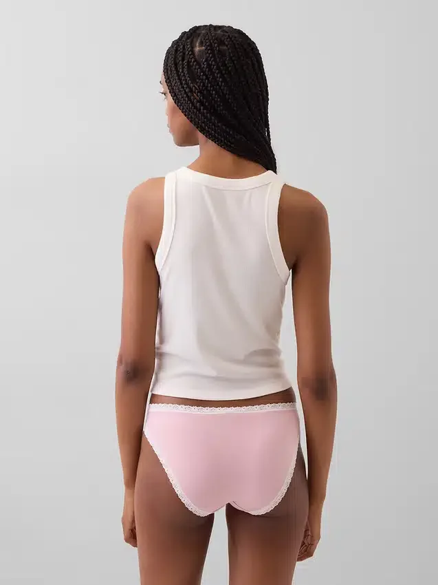 Bikini en coton stretch bio avec bordure en dentelle