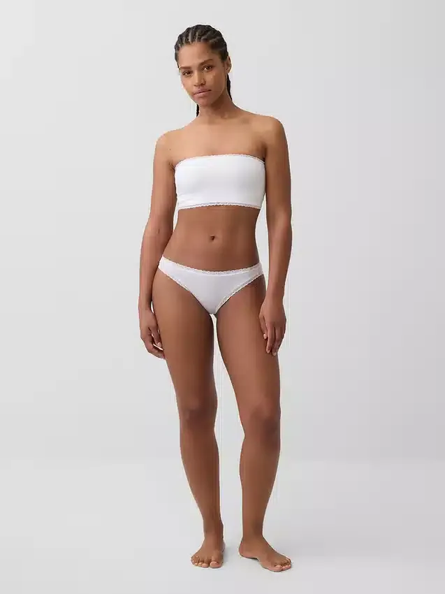 Bikini en coton stretch bio avec bordure en dentelle