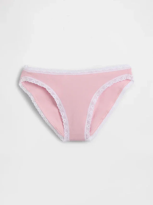 Bikini en coton stretch bio avec bordure en dentelle