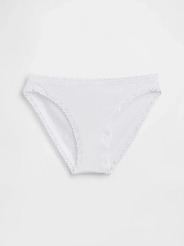 Bikini en coton stretch bio avec bordure en dentelle