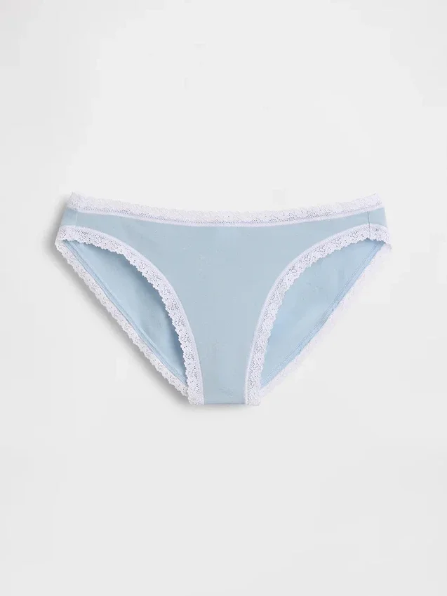 Bikini en coton stretch bio avec bordure en dentelle