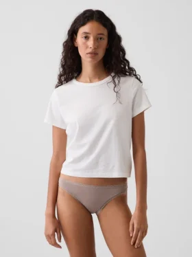 Bikini en coton stretch bio ultra-doux avec bordure en dentelle