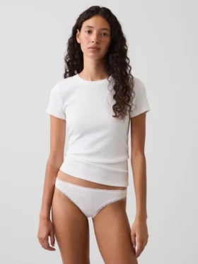 Bikini en coton stretch bio ultra-doux avec bordure en dentelle