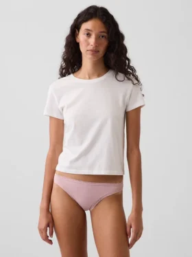 Bikini en coton stretch bio ultra-doux avec bordure en dentelle