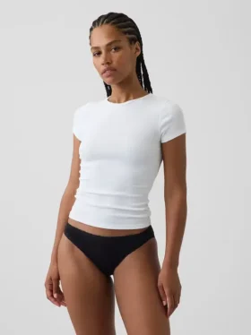 Bikini en coton stretch bio ultra-doux avec bordure en dentelle
