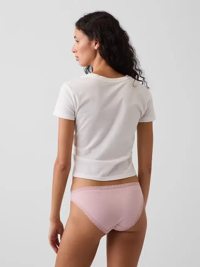 Bikini en coton stretch bio ultra-doux avec bordure en dentelle