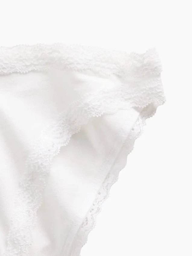 Bikini en coton stretch bio ultra-doux avec bordure en dentelle