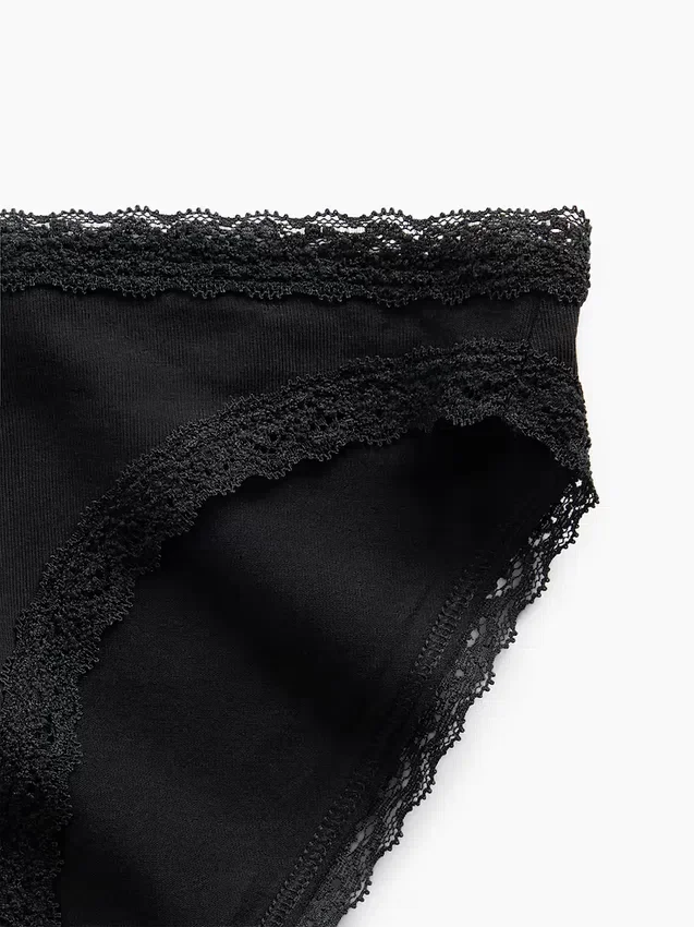 Bikini en coton stretch bio ultra-doux avec bordure en dentelle