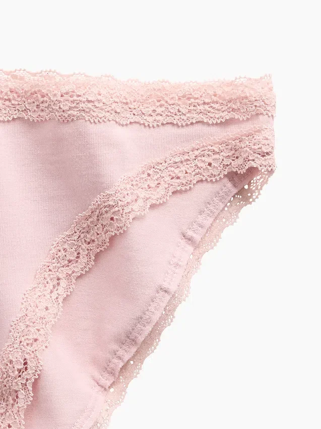 Bikini en coton stretch bio ultra-doux avec bordure en dentelle