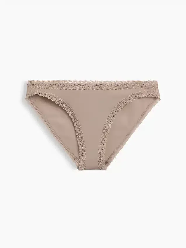 Bikini en coton stretch bio ultra-doux avec bordure en dentelle