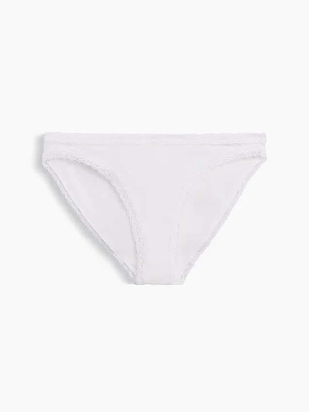 Bikini en coton stretch bio ultra-doux avec bordure en dentelle