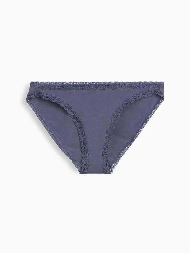 Bikini en coton stretch bio ultra-doux avec bordure en dentelle