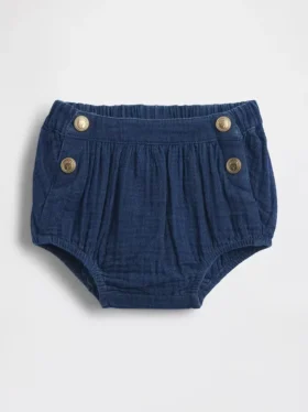 Bloomer en denim en gaze de coton pour bébé, style marin