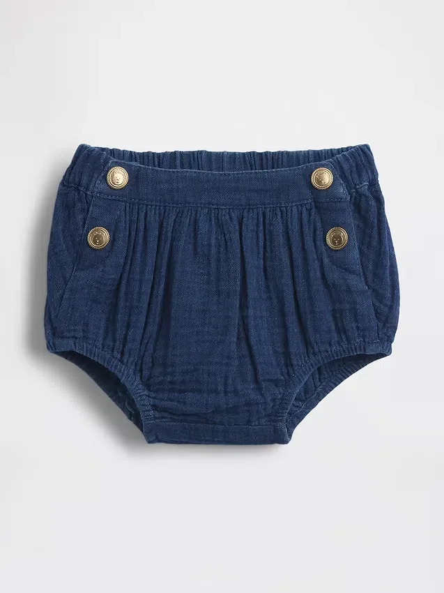 Bloomer en denim en gaze de coton pour bébé, style marin
