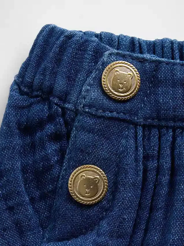 Bloomer en denim en gaze de coton pour bébé, style marin
