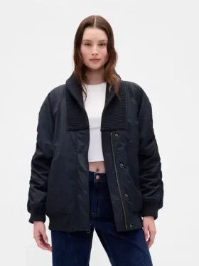 Blouson aviateur oversize à bordures en maille