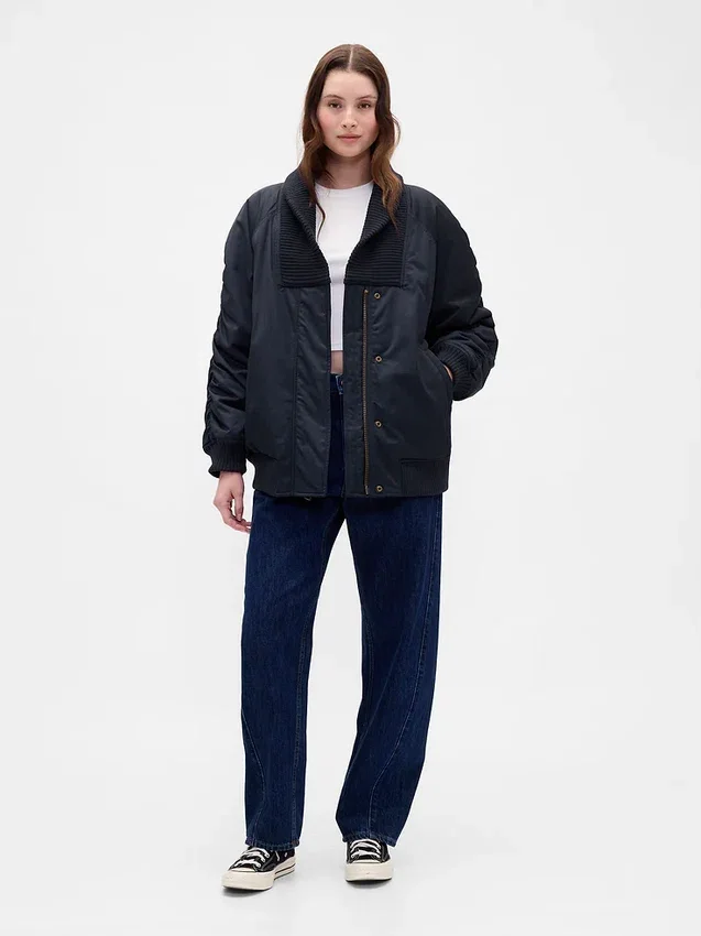 Blouson aviateur oversize à bordures en maille
