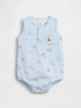 Body Henley à poche en gaze de coton pour bébé