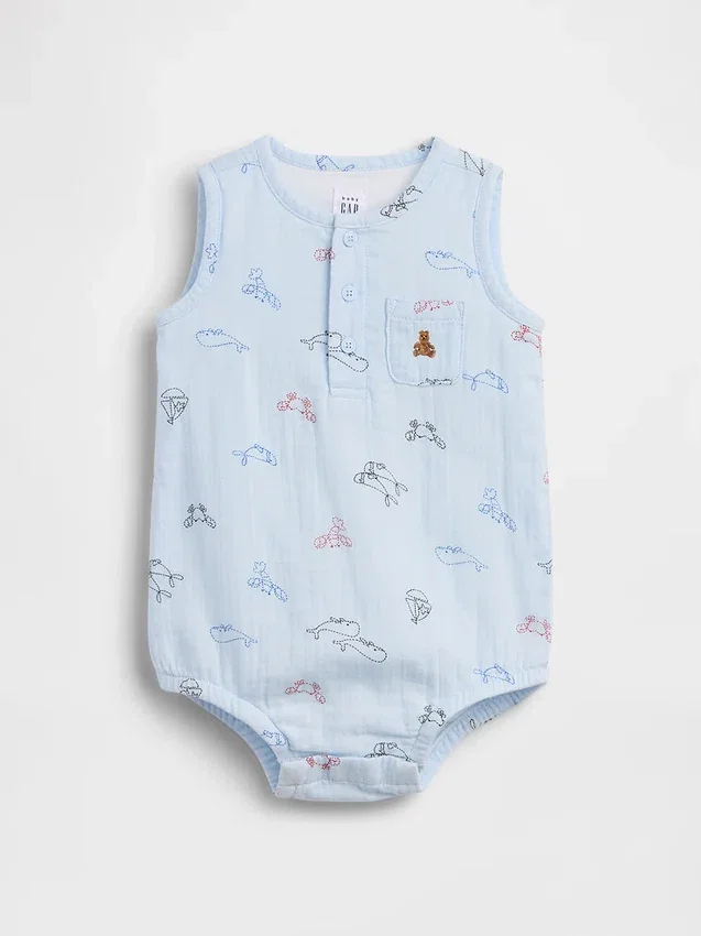 Body Henley à poche en gaze de coton pour bébé