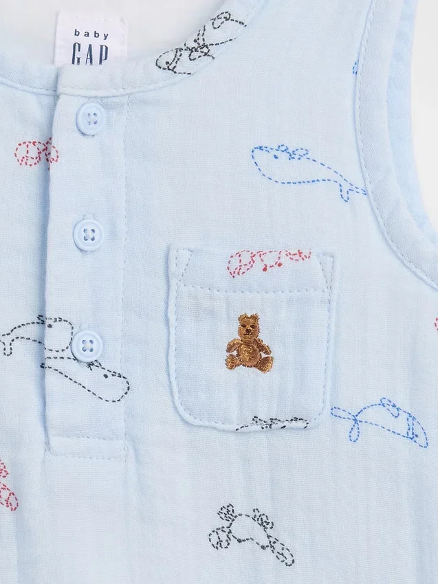 Body Henley à poche en gaze de coton pour bébé