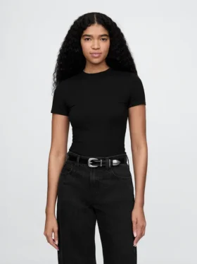 Body-T-shirt en jersey à mailles serrées