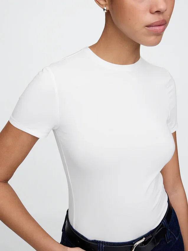 Body-T-shirt en jersey à mailles serrées
