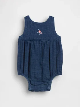 Bodys bouffants en denim et gaze de coton pour bébé