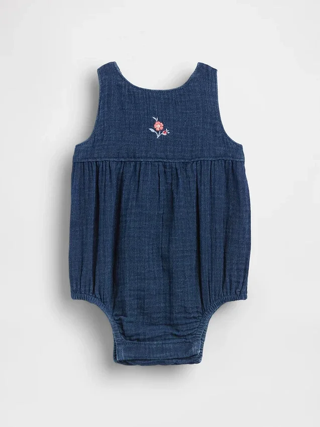 Bodys bouffants en denim et gaze de coton pour bébé