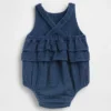 Bodys bouffants en denim et gaze de coton pour bébé