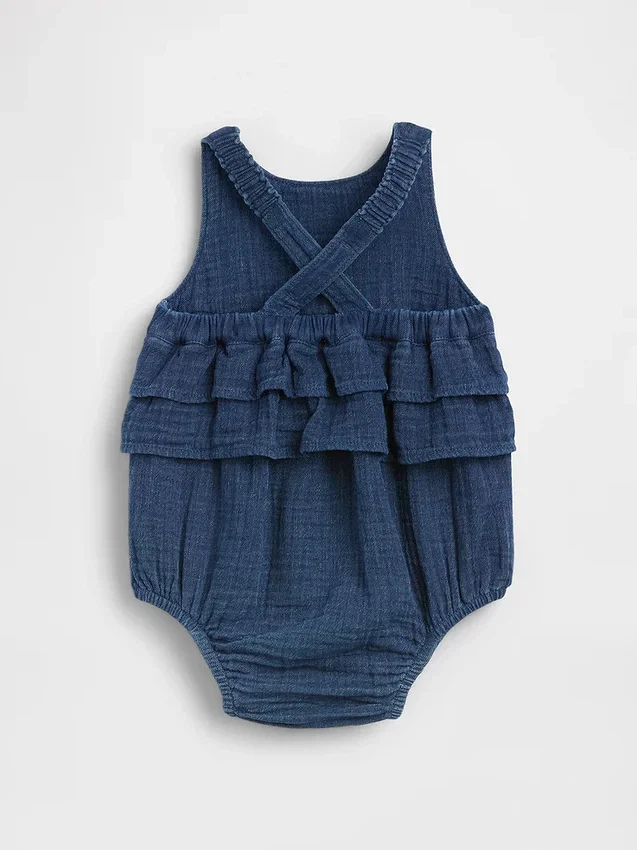 Bodys bouffants en denim et gaze de coton pour bébé