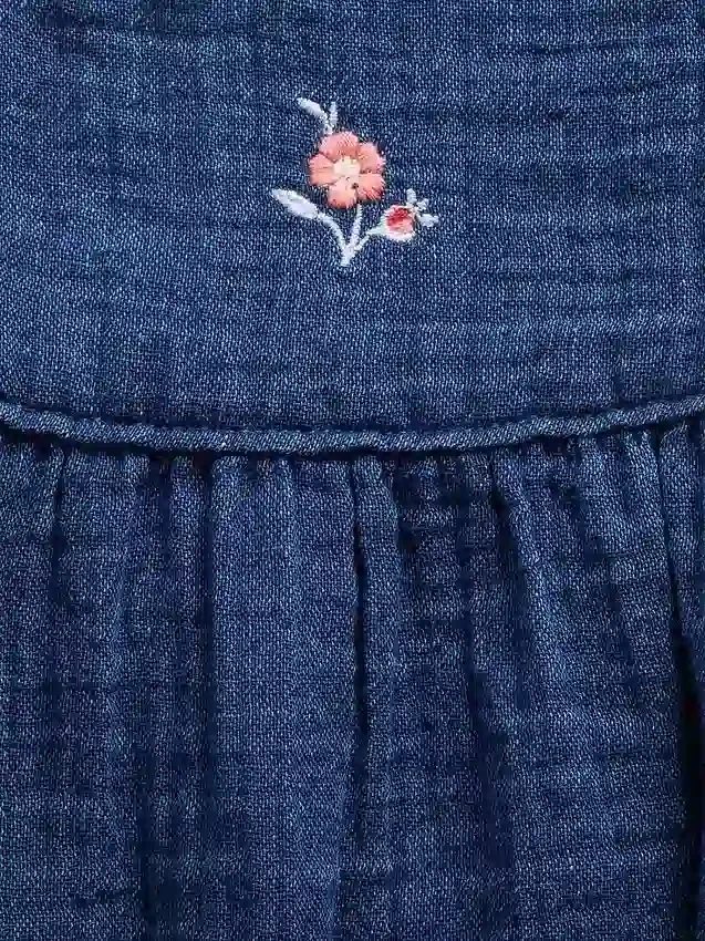 Bodys bouffants en denim et gaze de coton pour bébé