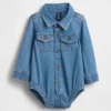 Bodys en denim pour bébé à boutons