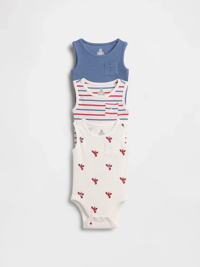 Bodys sans manches à poche « Baby First Favorites » en maille finement côtelée (lot de 3)
