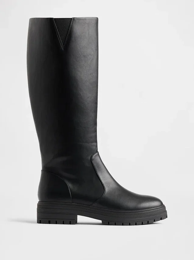 Bottes hautes en cuir vegan à semelle crantée